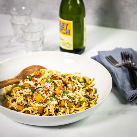 Lardons and Pumpkin pastas