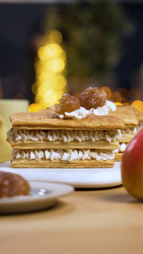 Napoleon with chestnut cream and pears 