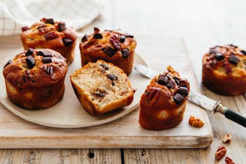 Pear, chocolate chip and pecan muffins