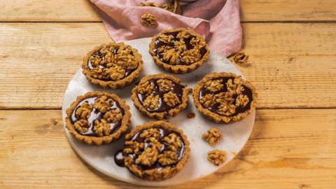 Walnut, Chocolate and Salted Butter Caramel Tartlets 