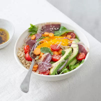 Bowl with dried duck breast fillet