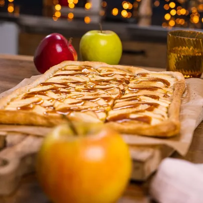 Thin apple and salted butter caramel tart