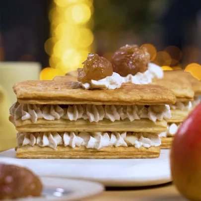 Napoleon with chestnut cream and pears 