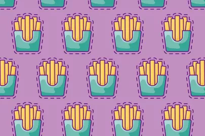 Fries on purple background