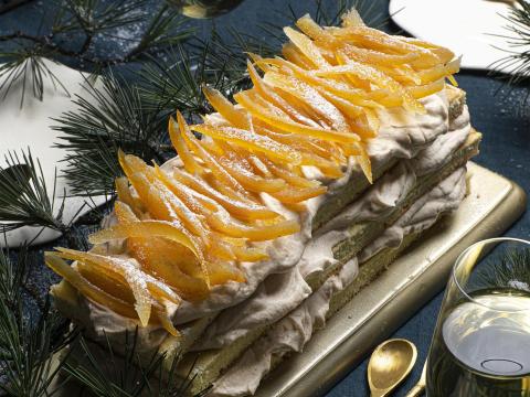 Yule log with chestnut cream and candied orange 