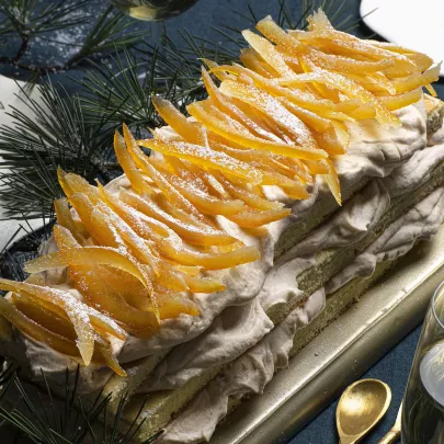 Yule log with chestnut cream and candied orange 