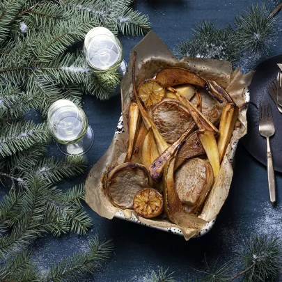 Grenadine of veal with parsnips and pears